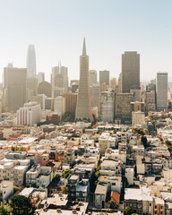 View of the downtown San Francisco skyline from Coit Tower, San Francisco, California