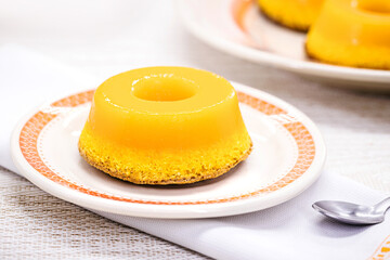 quindim or Brisa do Lis, typical sweet from Brazil and Portugal, made with egg yolks, almonds or grated coconut