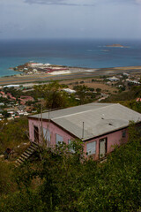 Fototapeta na wymiar House on Cliff over virgin island airport 