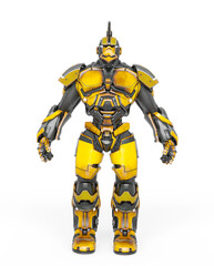 war ready robot is standing up in a pose