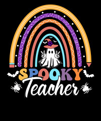 Spooky Teacher T shirt Retro Halloween Rainbow leopard Ghost Teachers Halloween T-shirt Design
