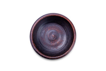 Ceramic brown dish on a white isolated background