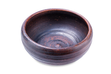 Ceramic brown dish on a white isolated background