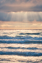 Sunbeams over the wild northern sea. High quality photo