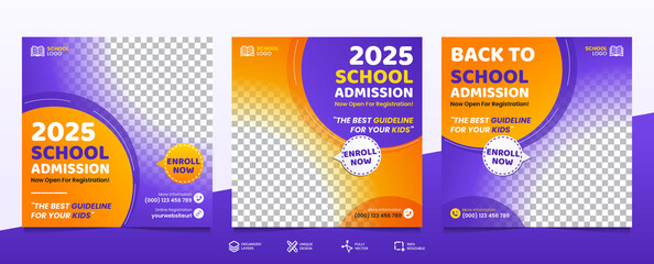 School admission social media post banner design. back to school social media post banner design set