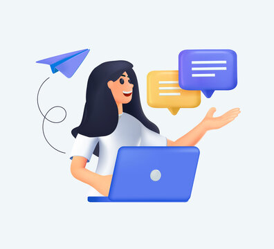 Hotline operator advises customer. 3D Vector character illustration. Customer support, help service, online global technical support 24 7, customer and operator vector. Businesswoman, freelance work