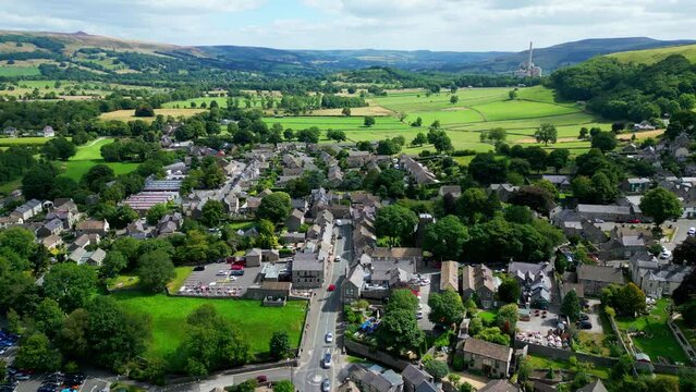 Village of Castleton in the Peak District National Park - aerial view - drone photography