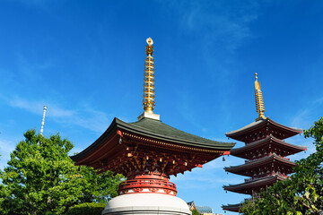日本観光　東京浅草浅草寺から見える3つの塔