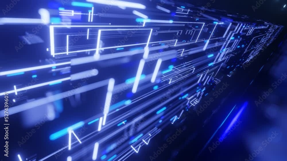 Poster pattern like sci-fi hologram. fly through technology cyberspace with neon glow. sci-fi flight throug