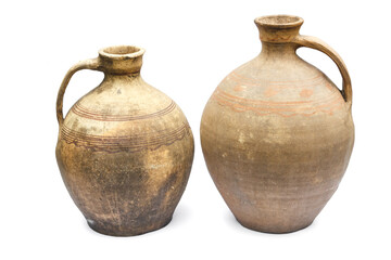 Ancient ceramics Clay jugs on a white background