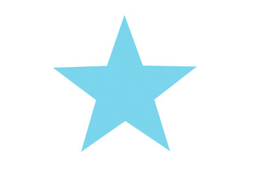 Estrella celeste pintada sobre un fondo blanco liso y aislado. Vista de frente y de cerca. Copy space