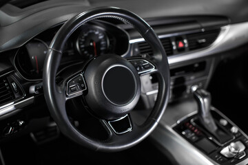 Steering wheel in the new modern car.