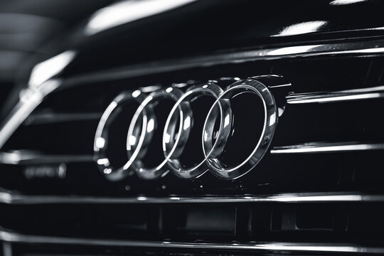 Audi Logo on the front bumper grill.