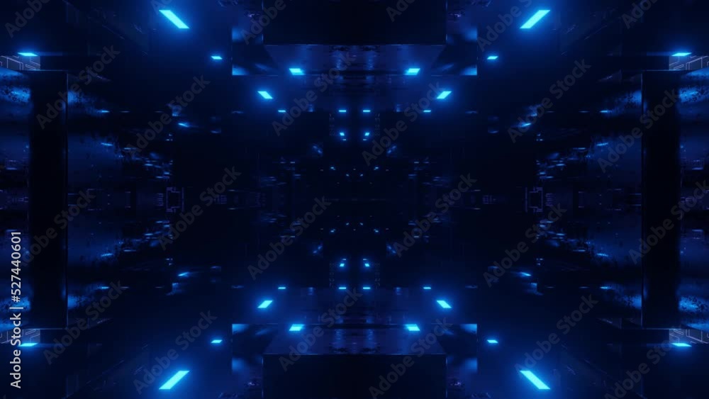 Aufkleber fly through symmetrical technology cyberspace with neon glow. sci-fi flight through hi-tech technolo