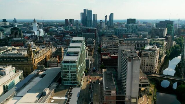 Aerial view over the city of Manchester - drone photography