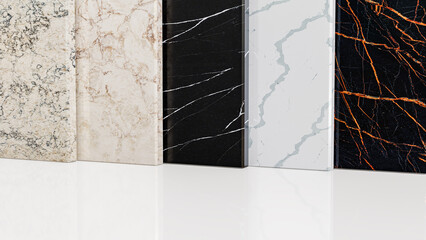 stone slabs display of kitchen countertops or flooring tiles