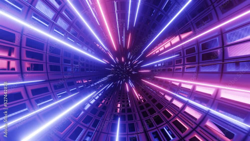Poster data flow in tube channel. fly through hi-tech futuristic environment or neon tunnel, complex sci-fi