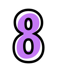 Fototapeta na wymiar Vector number 8 with purple color and black outline