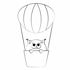 Cute cartoon Owl in an inflatable Balloon in black and white