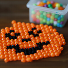 Close-up of a jack o lantern pumpkin halloween craft