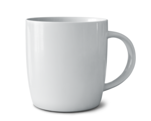 White ceramic mug isolated on empty background