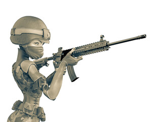 Fototapeta premium soldier girl cartoon girl is holding a rifle