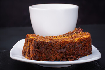 cake with bluetooth a for coffee on a dark stone background