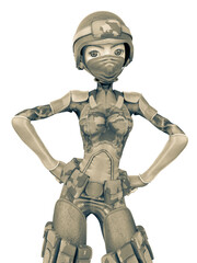 soldier girl cartoon girl is waiting