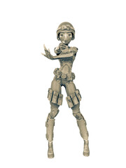 soldier girl cartoon girl in action with pistol finger full view