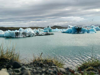 Blue ice iceberg tourist spot in iceland