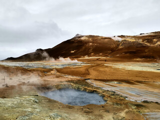 Iceland dead volcano landscape blopp smoke dessert mountain hill wallpaper background wall photo...
