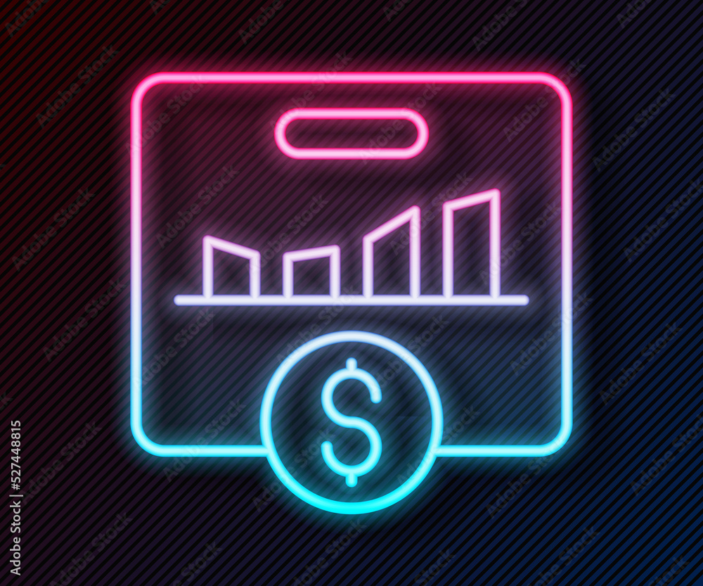 Aufkleber glowing neon line kpi - key performance indicator icon isolated on black background. vector