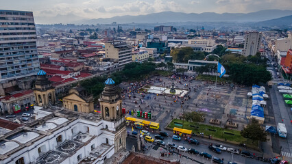 Beautiful aerial view of Guatemala City - Catedral Metropolitana de Santiago de Guatemala, the...