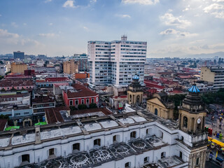 Beautiful aerial view of Guatemala City - Catedral Metropolitana de Santiago de Guatemala, the Constitution Plaza in Guatemala