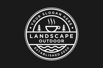 Cafe outdoor logo design vintage badge line art style typography