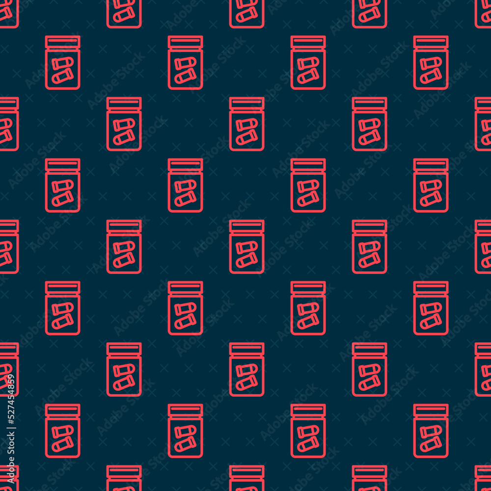 Poster red line evidence bag with bullet icon isolated seamless pattern on black background. vector
