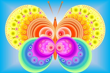 2-dimensional animation with a butterfly character that has a unique motif and a beautiful color with a blue background easter egg with flowers