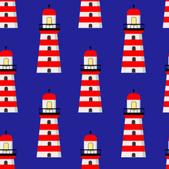 Vector seamless pattern with lighthouse.