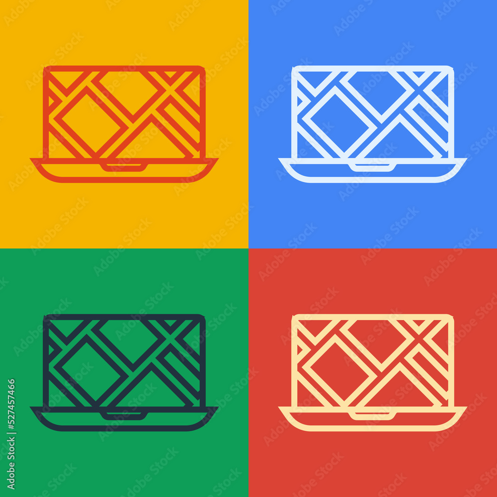 Poster pop art line infographic of city map navigation icon isolated on color background. laptop app interf