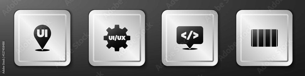Poster set ui or ux design, , front end development and color palette guide icon. silver square button. vec