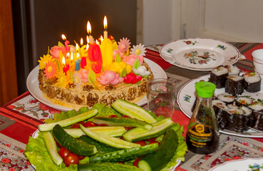 Birthday cake is on the table