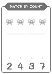 Match by count of Butterfly, game for children. Vector illustration, printable worksheet