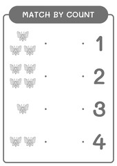 Match by count of Butterfly, game for children. Vector illustration, printable worksheet