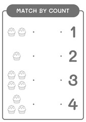 Match by count of Cupcake, game for children. Vector illustration, printable worksheet