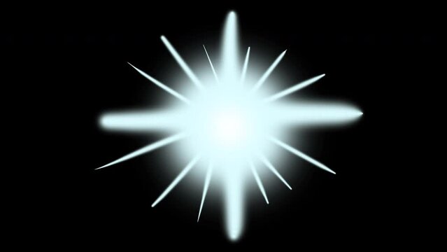 Dynamic animation of pulsating energy on a black screen. A bundle of a ball of power with rays. Stock 4k video cartoon shining star with alpha channel. The concept of active spell, magic, mysticism.