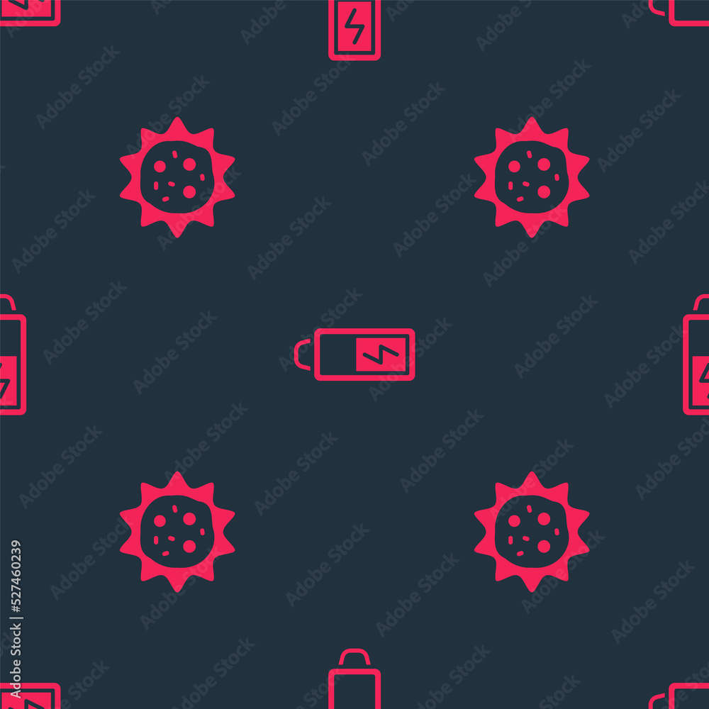 Poster set virus and battery on seamless pattern. vector