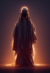  Ocult priest, hot steel color halo, studio light, brass, silk, mist, photorealistic, octane render, unreal engine, hyper detailed, volumetric lighting