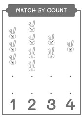Match by count of Rabbit, game for children. Vector illustration, printable worksheet