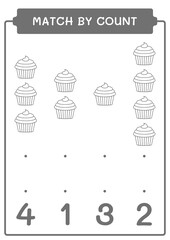Match by count of Cupcake, game for children. Vector illustration, printable worksheet