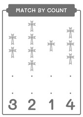 Match by count of Christian cross, game for children. Vector illustration, printable worksheet